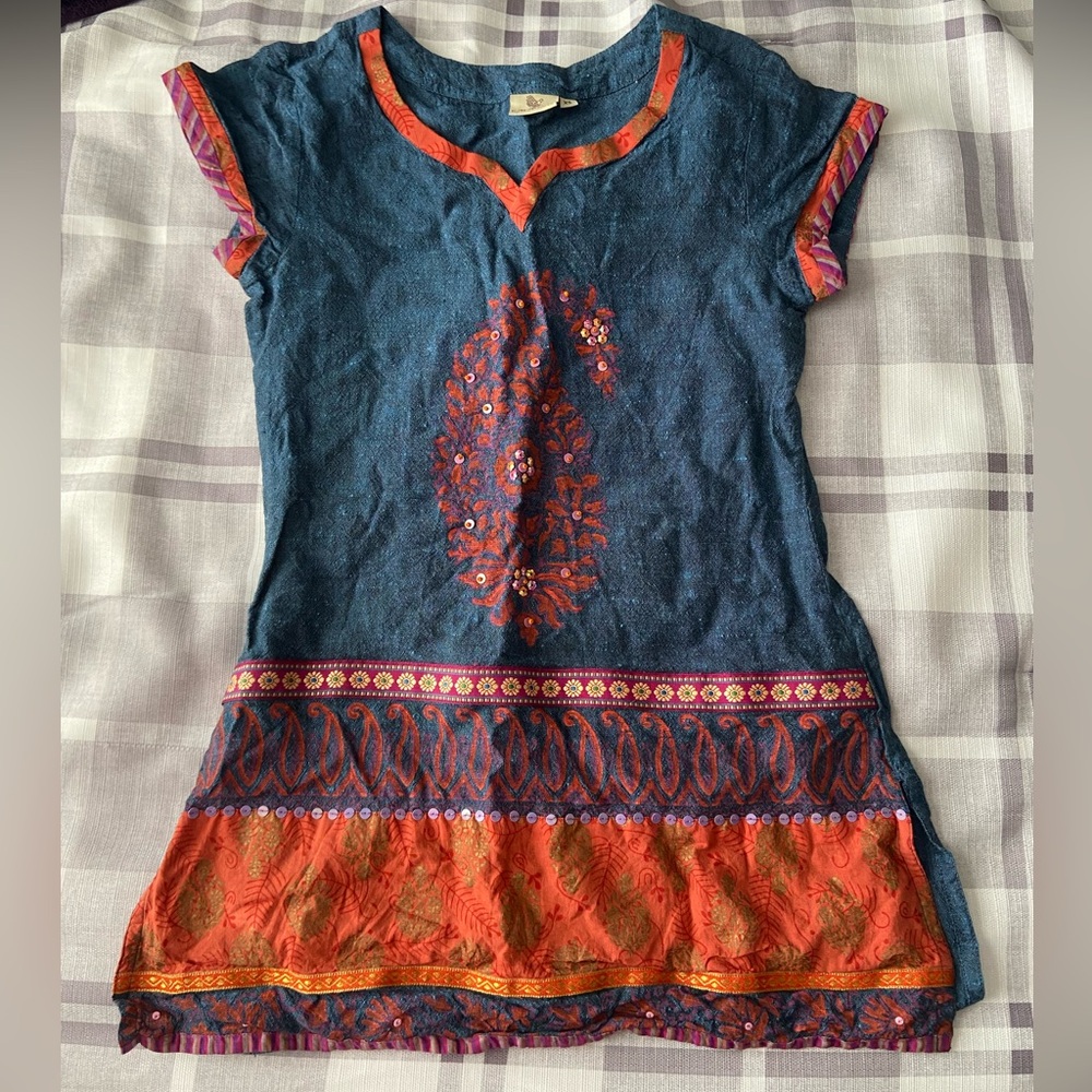 Kalanjali Handpainted Women’s Short Sleeve Top Size XS
